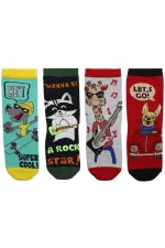 Çoçuk Çok Desenli Soket Çorap Renkli 4'Lü Paket