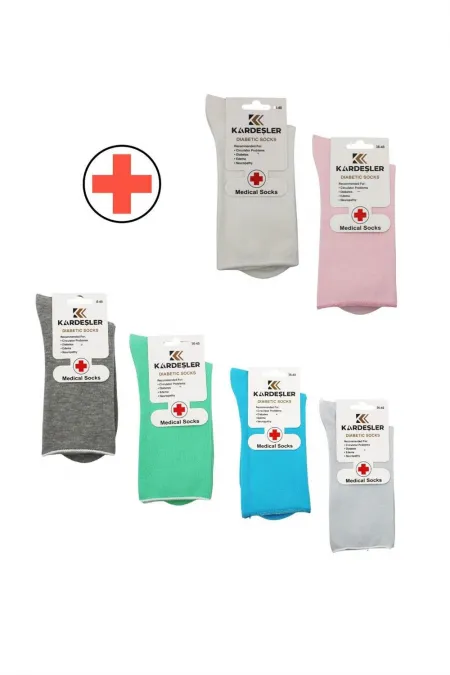Chaussettes colorées pour diabétiques, en coton, non compressives, lot de 6