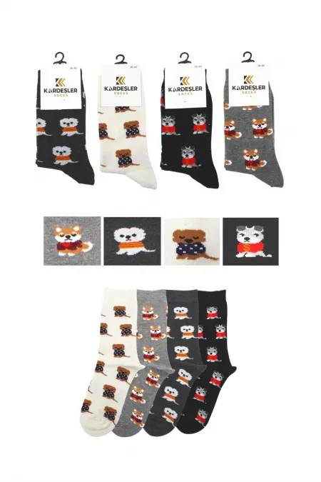 Chaussettes courtes en coton à motifs de chiens colorés pour femmes, lot de 4