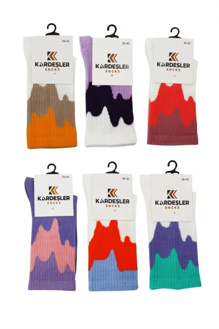 Chaussettes de tennis colorées pour femmes, en coton, à motifs, lot de 6