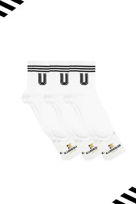 Unisex U Harfi Desenli Tenis Çorap (HARFLİ ÇORAP) 3'Lü Paket