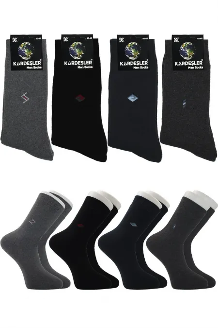 Men's Terry Cotton Patterned Thick Winter Ankle Socks, Multicolored, Thermal, 4-Pack
