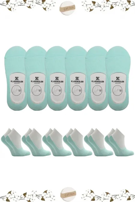 Chaussettes de ballet invisibles en coton sans couture pour femme, talon en silicone antidérapant, turquoise, lot de 6