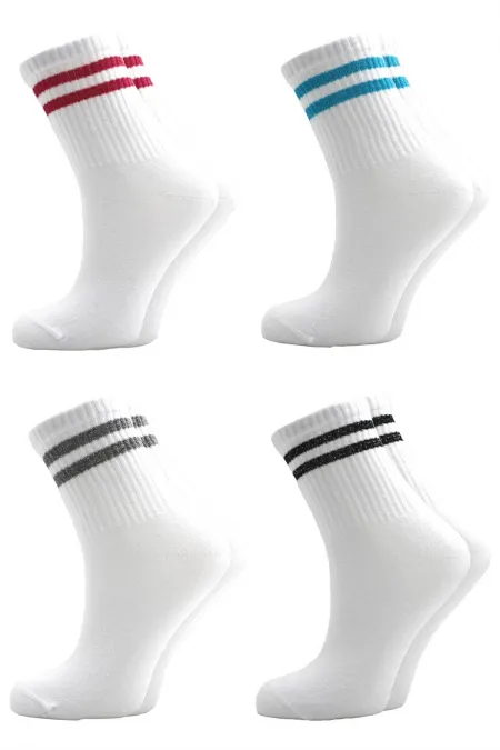 Chaussettes de tennis rayées blanches colorées pour femmes, lot de 4, style universitaire
