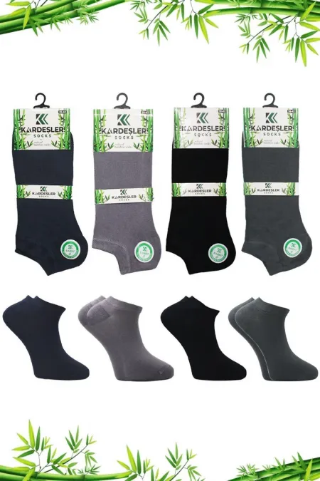 Erkek Bambu Patik Asorti Çok Renkli Çorap Dikişsiz 4'Lü Paket