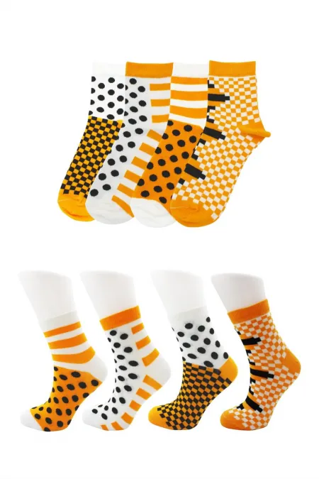 Chaussettes mi-mollet en coton pour femme, motif à carreaux, lot de 4
