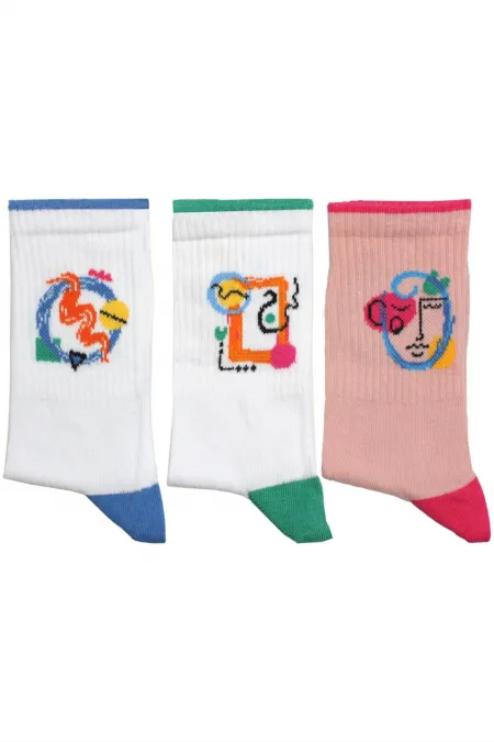 Chaussettes courtes colorées en coton à motifs pour femmes, lot de 3