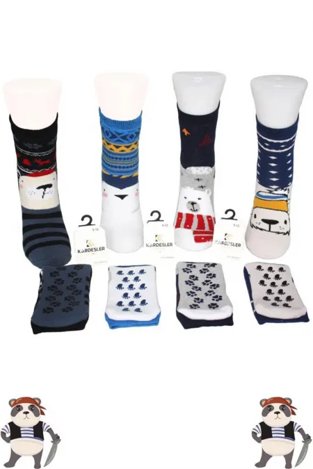 Çoçuk Havlu Çok Desenli Soket Çorap Renkli 4'Lü Paket