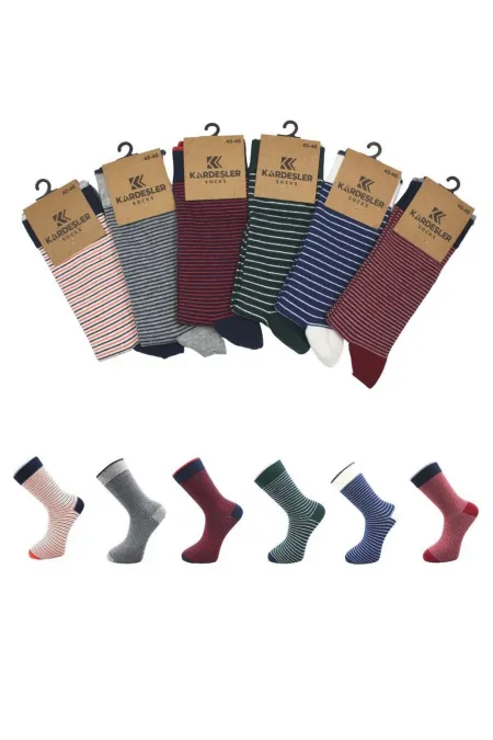 Men's Multicolored Ankle Socks, Long Striped Pattern, Seamless, 6-Pack