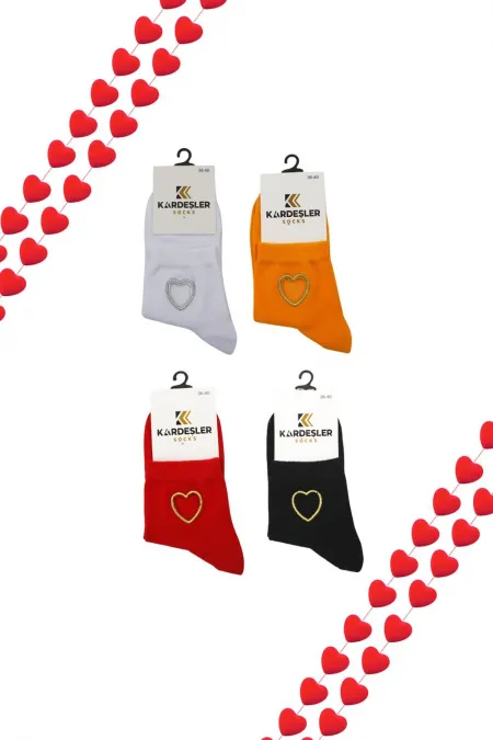 Chaussettes mi-mollet colorées en coton à motif cœur pour femme, lot de 4