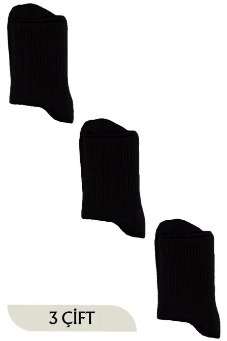 Unisex Tenis Kolej Soket Çorap Siyah 3'Lü Paket
