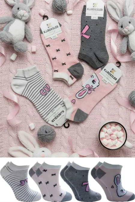 Chaussettes courtes multicolores en coton pour femmes, lot de 4