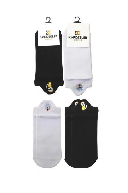 Unisex Patterned Embroidered Colorful Cotton Ankle Socks, 2-Pack