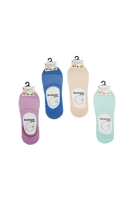 Chaussettes ballerines pour femmes, colorées, en coton, invisibles, antidérapantes, talon en silicone, lot de 4