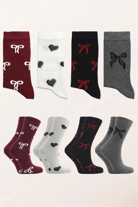 Chaussettes courtes en coton à motifs pour femmes, multicolores, lot de 4