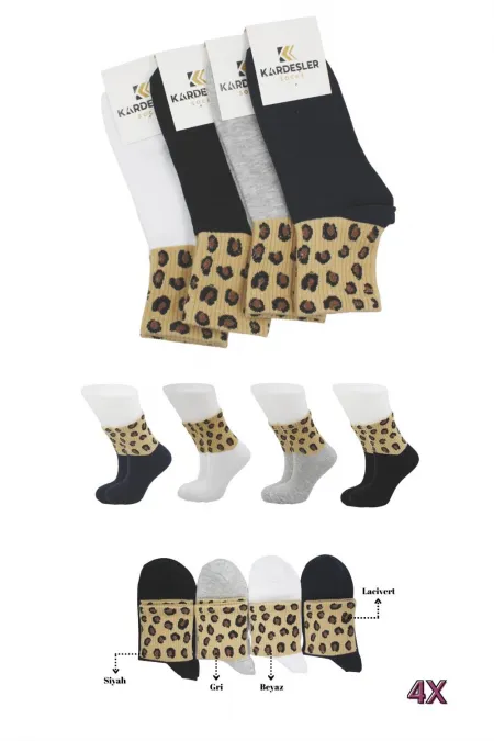 Unisex Leopard Print Cotton Tennis Socks, 4-Pack