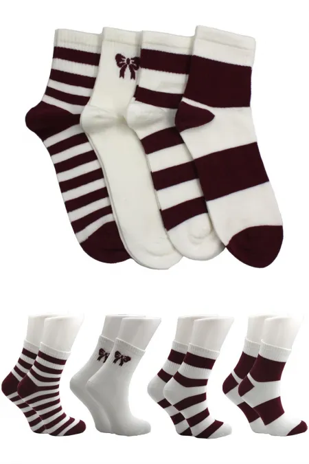 Chaussettes courtes en coton pour femme, motif à cercles, multicolores, lot de 4