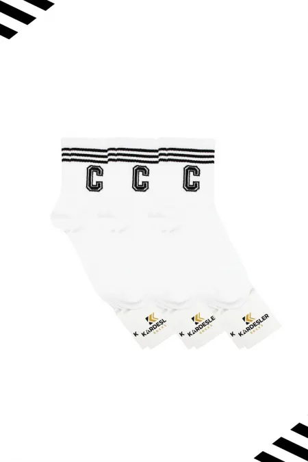 Unisex C Harfi Desenli Tenis Çorap (HARFLİ ÇORAP) 3'Lü Paket