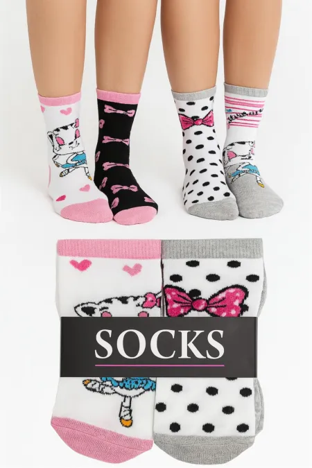 Çoçuk Çok Desenli Soket Çorap Renkli 4'Lü Paket