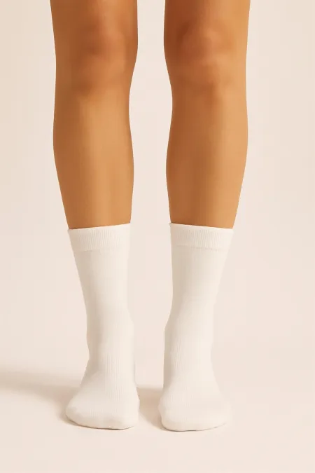 Chaussettes courtes en coton pour femme, blanches, lot de 6