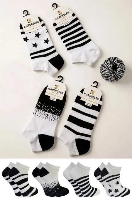 Chaussettes courtes multicolores en coton pour femmes, lot de 4