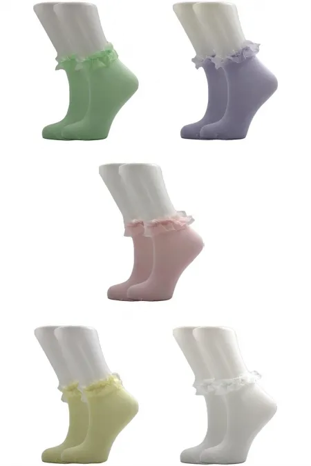 Çoçuk Çok Renkli Tül Detaylı Yarım Konç Çorap 5'Li Paket