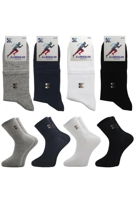 Men's Half-Length Tennis College Multicolored Cotton Plain Socks, 4-Pack