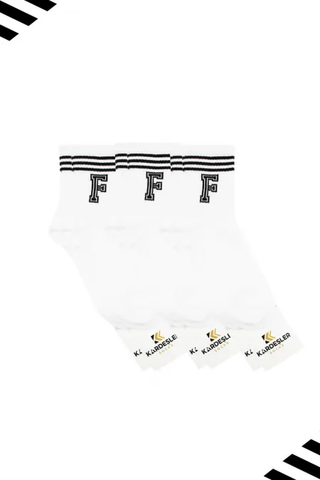 Unisex F Harfi Desenli Tenis Çorap (HARFLİ ÇORAP) 3'Lü Paket