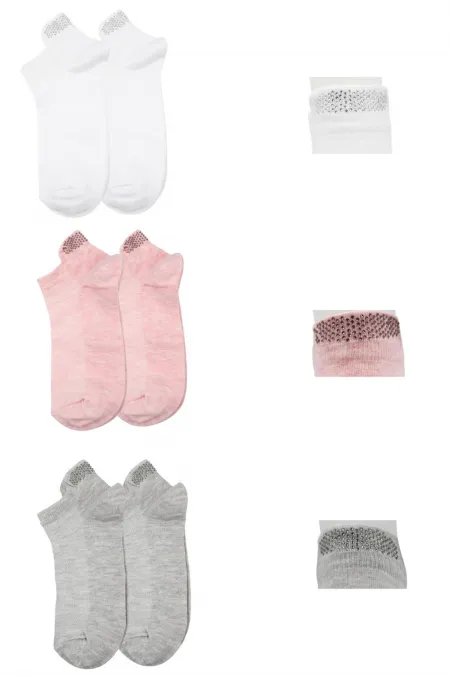Chaussettes courtes en coton à rayures colorées et ornées de pierres pour femmes, lot de 3
