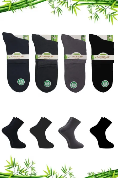 Erkek Bambu Yarım Konç Asorti Çok Renkli Çorap Dikişsiz 4'Lü Paket
