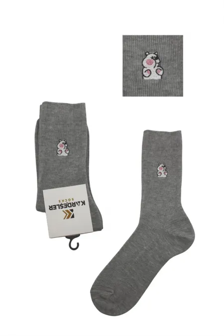 Unisex Desenli Nakışlı Renkli Soket Pamuklu Çorap