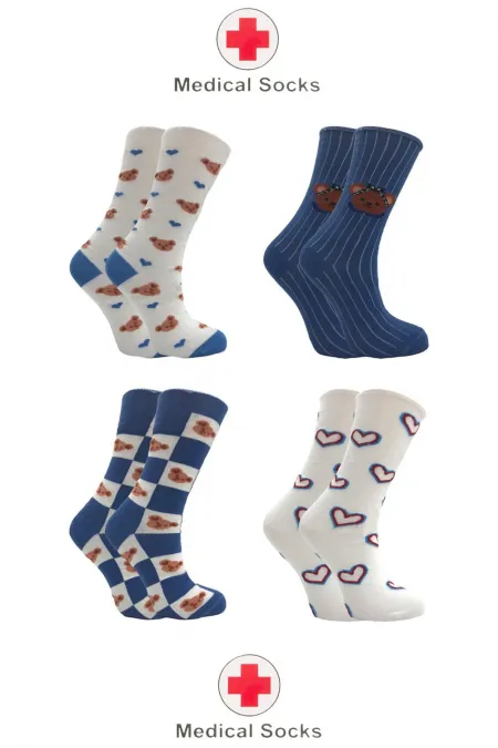 Chaussettes pour femmes diabétiques, chaussettes chevilles en coton à motifs multicolores, non compressives, lot de 4