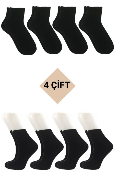 Chaussettes de tennis noires en coton pour femme, longueur cheville, lot de 4