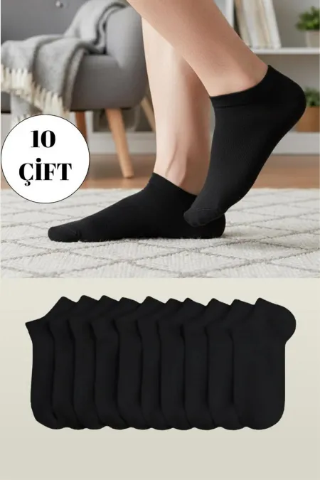 Chaussettes unisexes en coton noir, longueur cheville, lot de 10