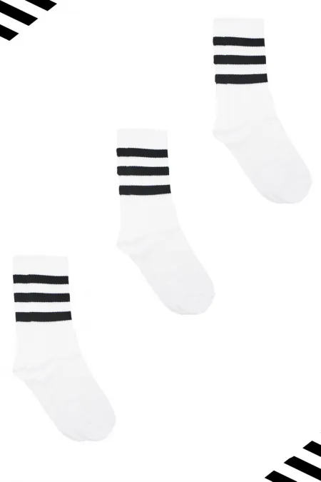 Unisex Renkli Siyah 3 Çizgili Beyaz Soket Tenis Çorap Kolej 3'Lü Paket
