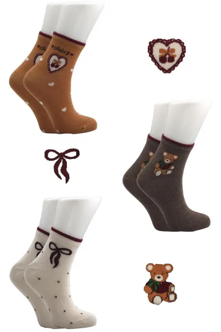 Chaussettes courtes en coton pour femme, à motifs, colorées, lot de 3
