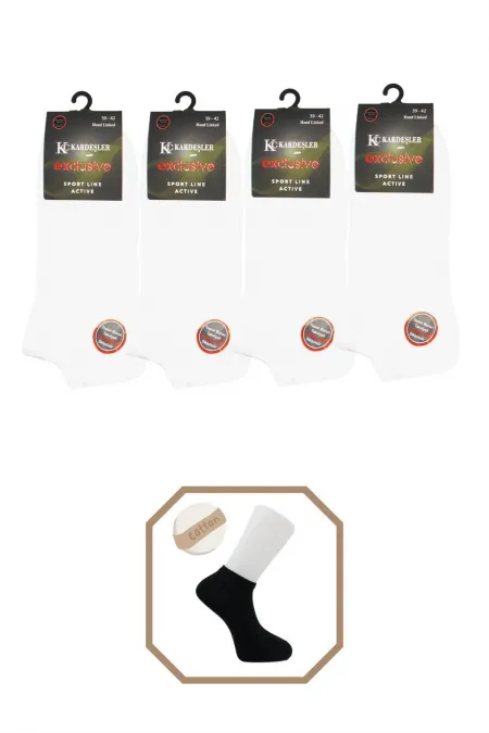 Unisex Pamuklu Dikişsiz Beyaz Patik 4'Lü Paket