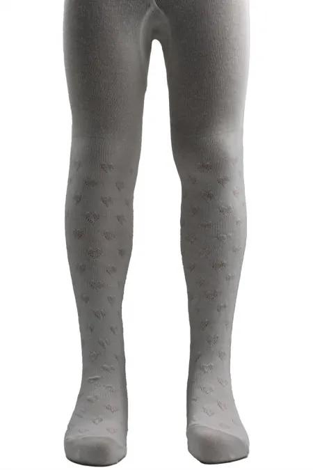 Kız Çoçuk Pamuklu Kalp Desen Külotlu Çorap Krem