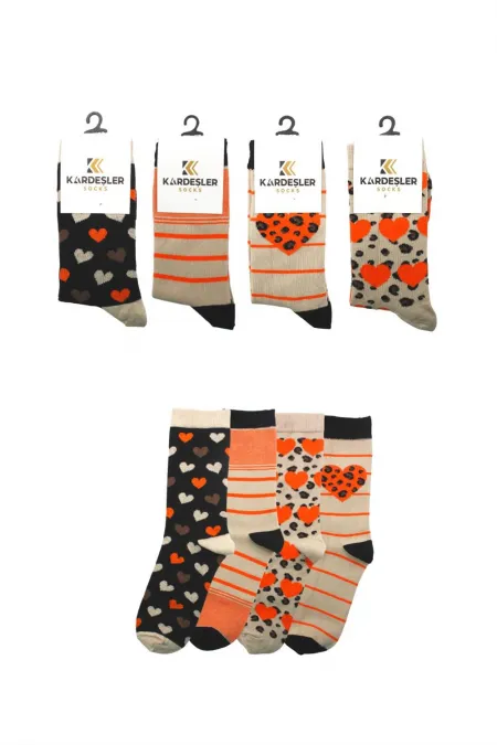 Chaussettes courtes en coton à rayures et cœurs colorés pour femmes, lot de 4