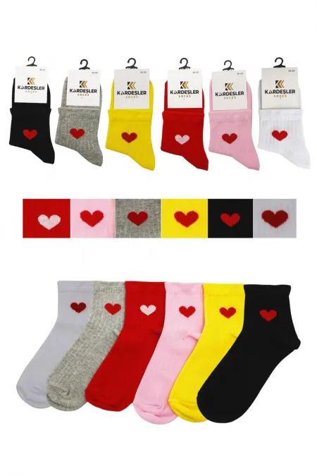 Chaussettes mi-mollet colorées en coton à motif cœur pour femme, lot de 6