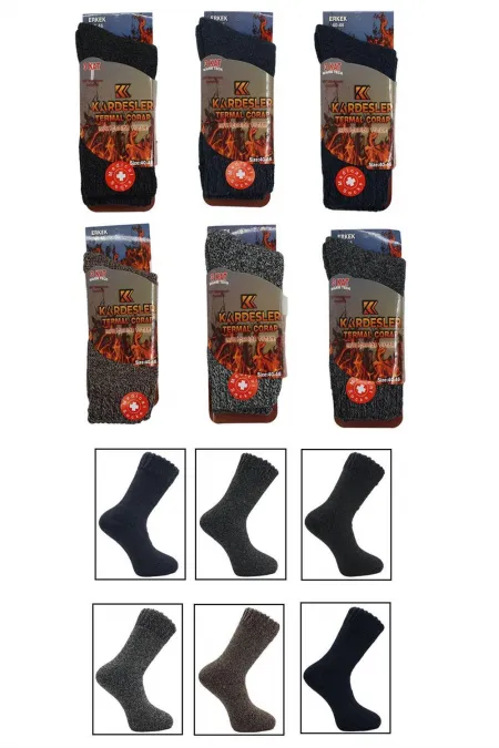 Erkek Lambswool Termal Yün Kışlık Havlu Kalın Çok Renkli Çorap 6'Lı Paket Isıyı İçeride Tutar