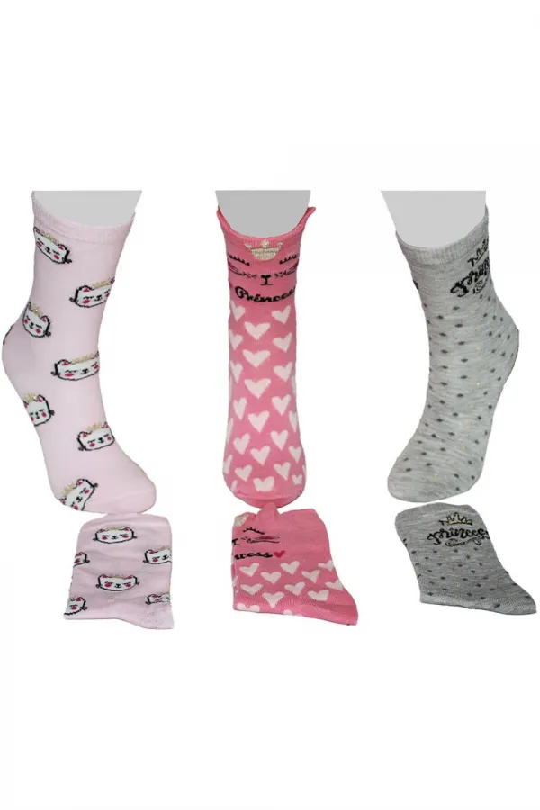 Çoçuk Çok Desenli Soket Çorap Renkli 3'Lü Paket