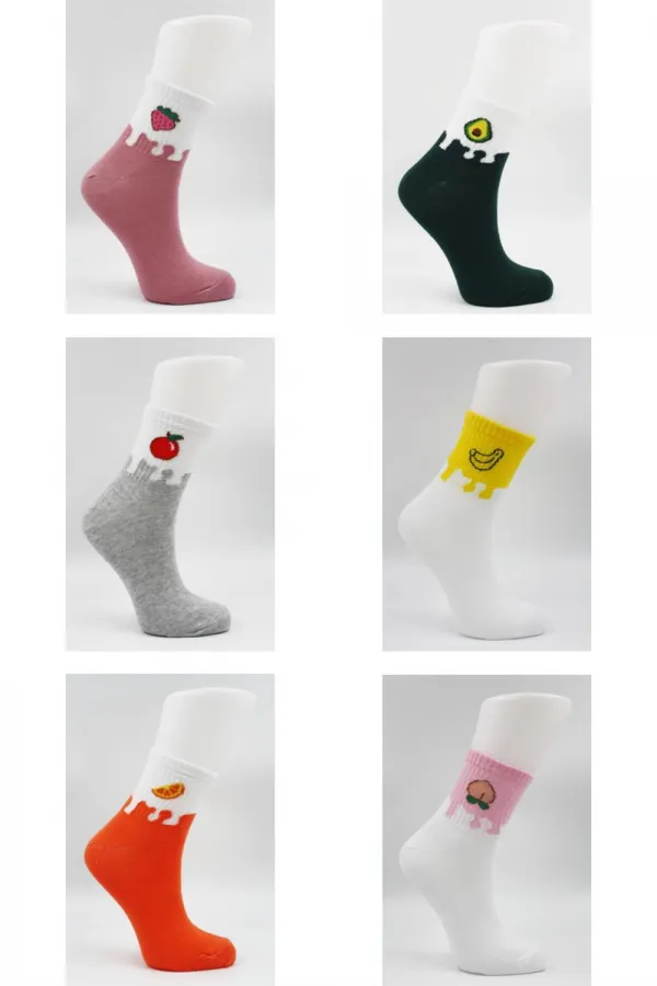 Unisex Colorful Fruit/Food Patterned Tennis Socks, 6-Pack
