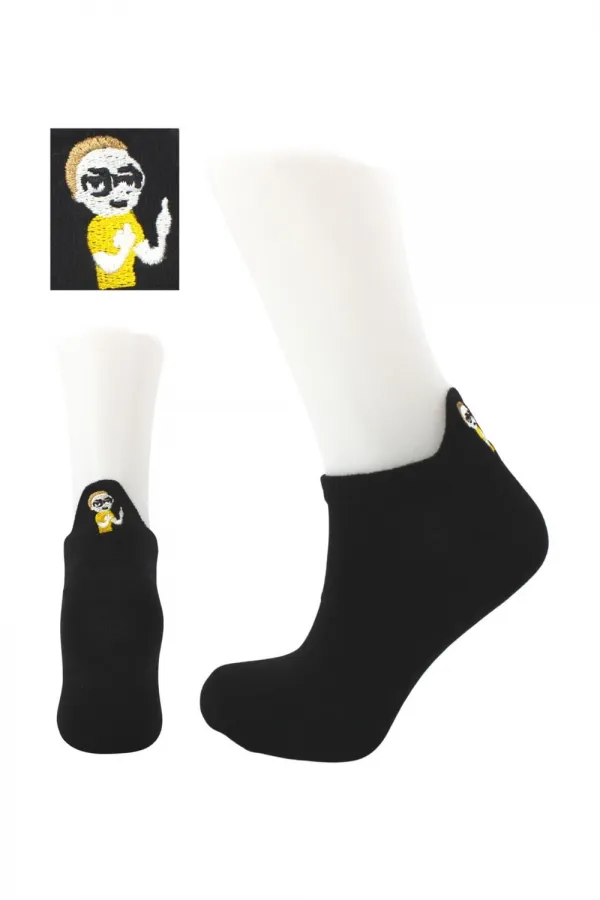 Unisex Patterned Embroidered Colorful Cotton Ankle Socks, 2-Pack