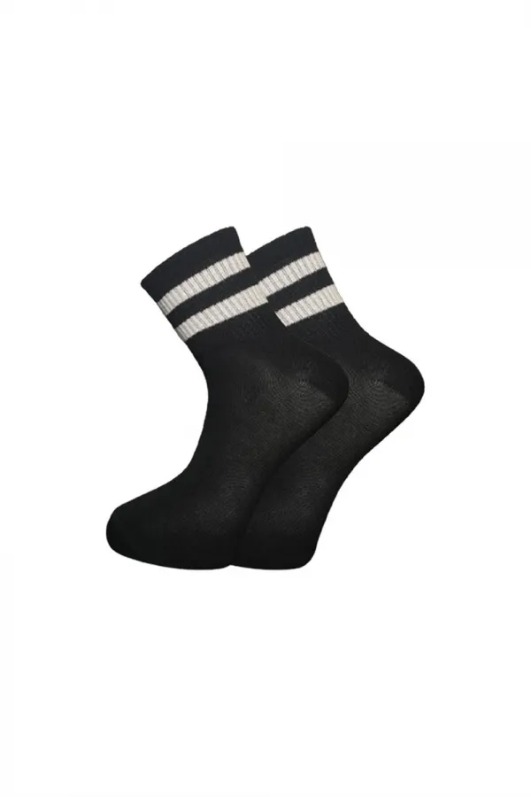 Unisex White 2 Striped Black Half-Cuff Tennis Socks College 3-Pack