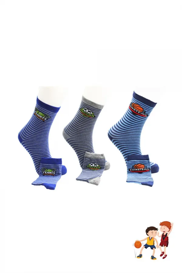 Çoçuk Çok Desenli Soket Çorap Renkli 3'Lü Paket