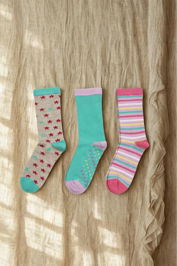 Çoçuk Çok Desenli Soket Çorap Renkli 3'Lü Paket
