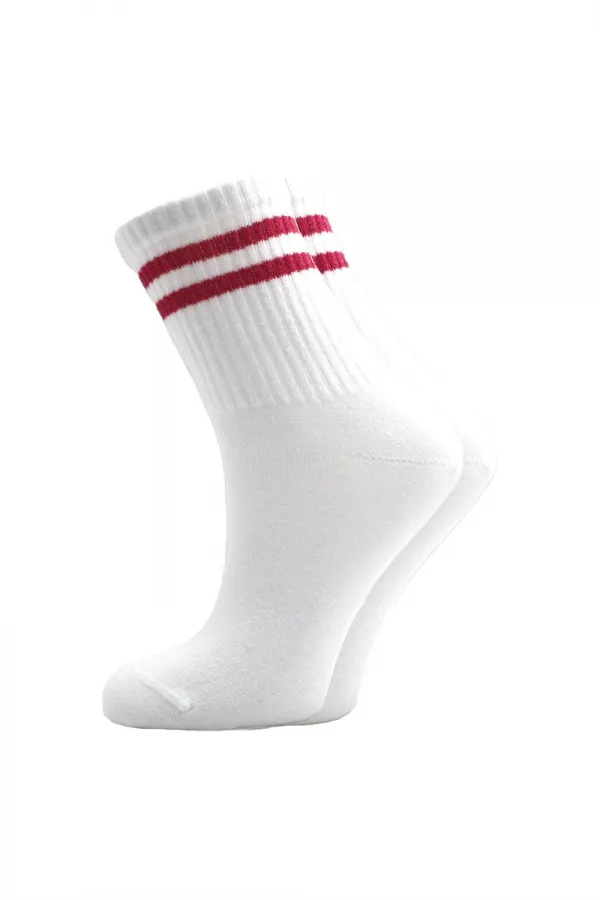 Women's Colorful Striped White Ankle Tennis Socks College 4-Pack