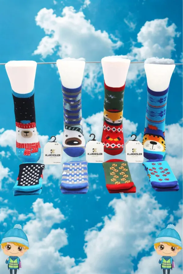 Serviette pour enfants, chaussettes courtes à motifs variés, colorées, lot de 4