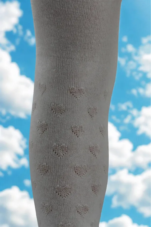 Kız Çoçuk Pamuklu Kalp Desen Külotlu Çorap Krem